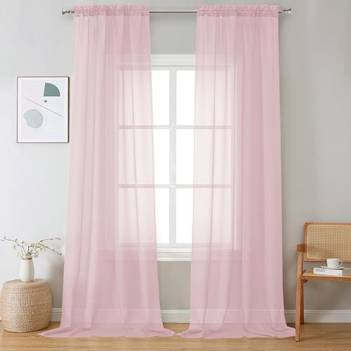 Blush Pink Sheer Curtains 120 Inches Long 2 Panels (Blush / 42"W x 120"L (Pack of 2))