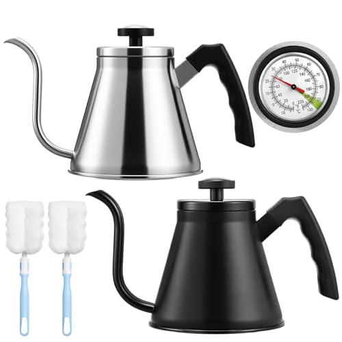 2 Pack 40 oz Stovetop Gooseneck Kettles (Black and Sliver)