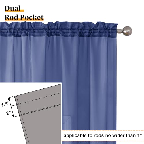 Royal Blue Sheer Curtains 84 Inches Long 2 Panels Set (40"W x 84"L (Pack of 2) / Royal Blue)