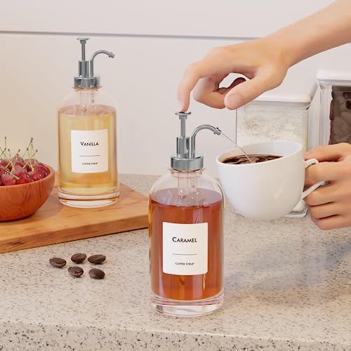 16.9 oz 500 ml Coffee Syrup Dispenser Set (4 Pack / Silver)