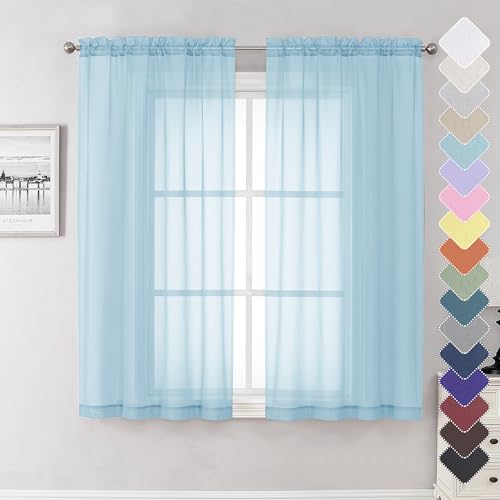 Solid Voile Sky Blue Sheer Curtains 63 Inch Length 2 Panels (Sky Blue / 40"W x 63"L (Pack of 2))