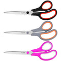 3 Pack 8.5" Stainless Steel Scissors All Purpose for Office School (Magenta /Red/Orange)