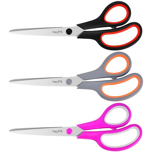 3 Pack 8.5" Stainless Steel Scissors All Purpose for Office School (Magenta /Red/Orange)
