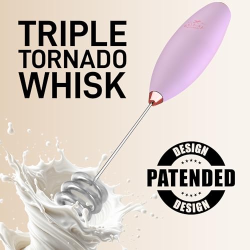 Powerful Milk Frother Wand With Duracell Batteries (Regal Lavender / Triple Whisk + Batteries)