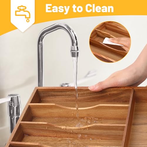 Kitchen Acacia Silverware Organizer (7 Slots / Acacia)