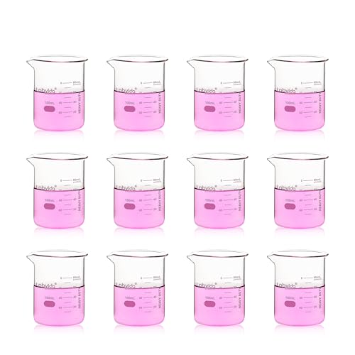 12pcs 100ml Upgrated Thick Glass Beakers (12pcs of Vol.100ml)