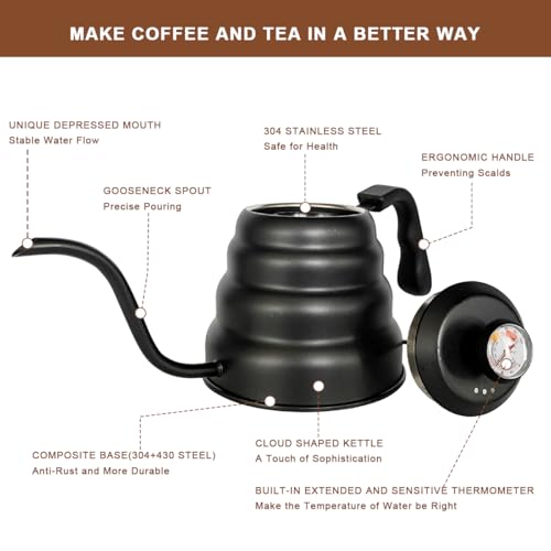 Gooseneck Kettle 1200ml for Pour Over Coffee Stovetop (1200ml)