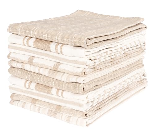 Assorted Flat Kitchen Towels (Beige / 18 x 28 - 10 Pack)