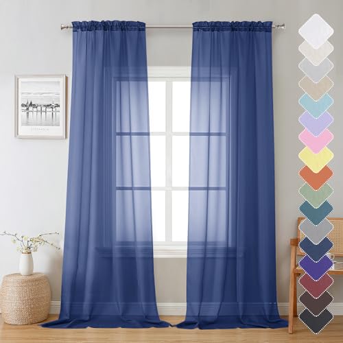 Royal Blue Sheer Curtains 96 Inches Long 2 Panels (Royal Blue / 42"W x 96"L (Pack of 2))