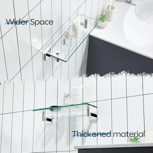 Bathroom Shelves Wall Mounted Floating Glass Shelf Polished Stainless Steel 16 (Polished Chrome / 16-Inch(2 Pack))