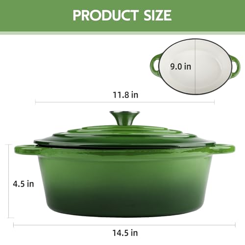 5.5 Quart Oval Enameled Cast Iron Dutch Oven Pot with Lid (5.5 QT / Green)