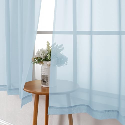 Sky Blue Sheer Curtains for Bedroom 54 Inch Length 2 Panels (Sky Blue / 40"W x 54"L (Pack of 2))