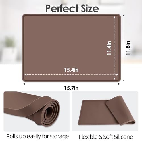 Silicone Coffee Maker Mat with Lip for Countertops (Brown / 15.7'' x 11.8'')