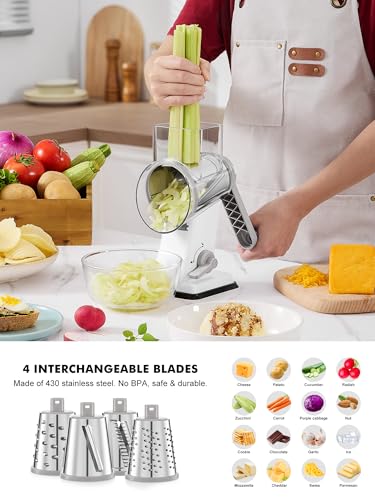Upgraded Cheese Grater Shredder Hand Crank (White / 4 BLADES)