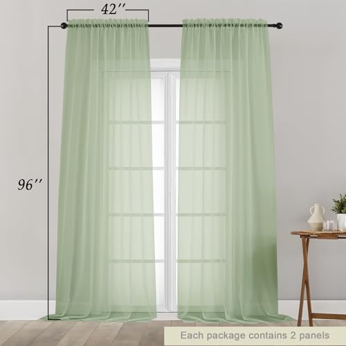 Light Green Sheer Curtains for Bedroom Living Room 96 Inches Long 2 Panels (Light Green / 42"W x 96"L (Pack of 2))