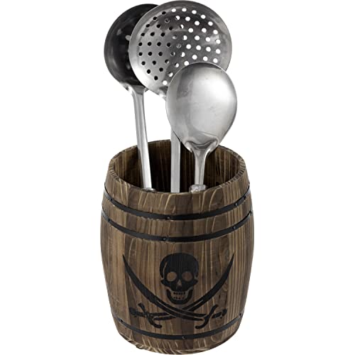 Pirate Rum Cask Utensil Crock (Burnt Wood& Pirate Pattern)