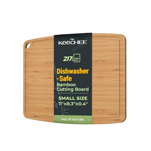 Dishwasher Safe Carbonized Bamboo Wood Cutting Boards for Kitchen with Juice Groove (10.4"L x 8"W)