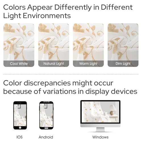 Yellow Sheer Curtains 84 Inches Long 2 Panels Yellow and White Embroidered Floral Pattern Semi Sheer Window Curtains for Bedroom Living Room (52"W x 84"L (Pack of 2) / White & Yellow)