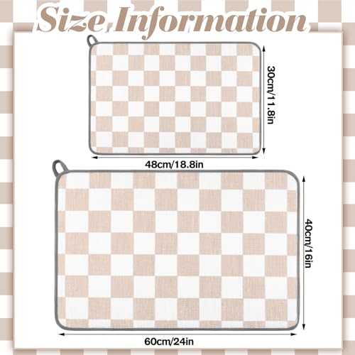 Dish Drying Mat for Kitchen Counter 16 x 24 Microfiber Absorbent Dish Drainer Rack Pads Fast Dry Mat Vintage Kitchen Decorations (16" x 24" / Checkered / Beige)