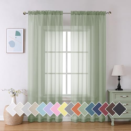 Sheer Bedroom Curtains 2 Panel Sets 84" Inch Length (40"W x 84"L (Pack of 2) / Sage Green)