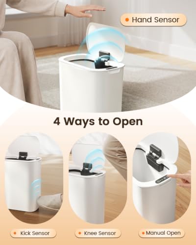 5 Gallon Automatic Bathroom Trash Can with Lid (White)