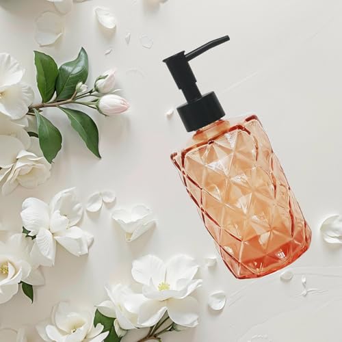 12Oz Amber Glass Soap Dispenser with Plastic Pump (Amber Diamond)