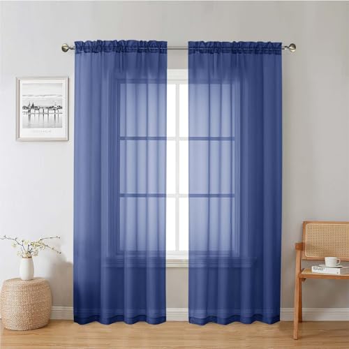 Royal Blue Sheer Curtains 78 Inches Long 2 Panels Set (Royal Blue / 42"W x 78"L (Pack of 2))