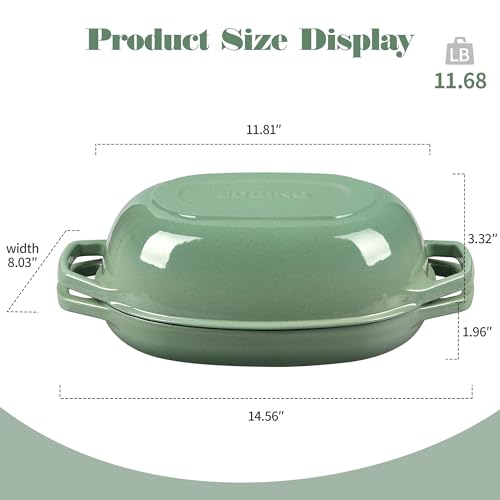 Enameled Cast Iron Oval Dutch Oven Pot with Lid (Sage Green / 5 Quart)