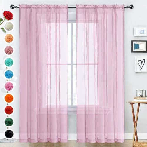Sheer Voile Window Treatment Rod Pocket Curtain Panels for Kitchen Bedroom Living Room Drapes Sunlight Filtering Privacy Semi Home Decor Assorted (Light Pink / 52"W x 108"L (Pack of 2))