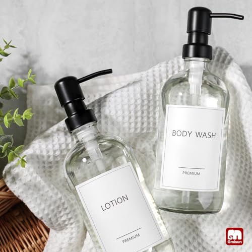 Glass Soap Dispenser with Pump (Clear Bottle + Black Pump / 2 Pack)