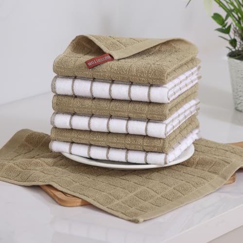 Premium Cotton Kitchen Dish Cloths 12"x 12" (Tan / 12" X 12" - 8 Pack)
