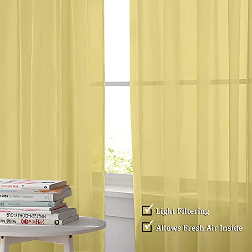 Gold Sheer Curtains 96 Inch Length 2 Panels Set (Yellow / 42"W x 96"L (Pack of 2))