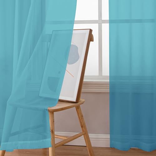 Turquoise Sheer Curtains 63 Inch Length 2 Panels (Turquoise / 42"W x 63"L (Pack of 2))