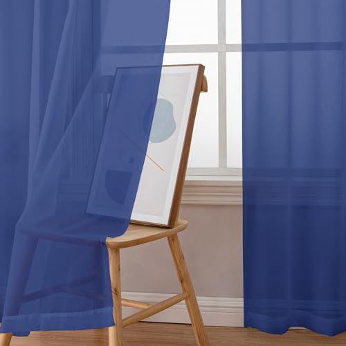 Royal Blue Sheer Curtains 96 inches Long 2 Panels (Royal Blue / 42"W x 96"L (Pack of 2))