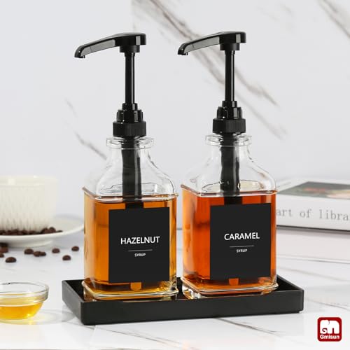 Coffee Syrup Dispenser with Tray (2 Pack+Tray)