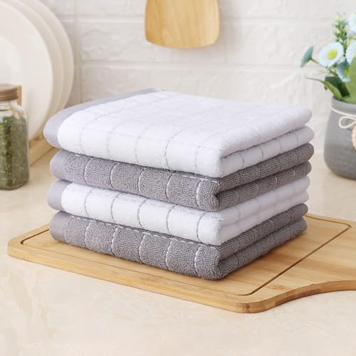 100% Cotton Terry Kitchen Towels (White and Light Grey / 13 X 28 - 8 Pack)