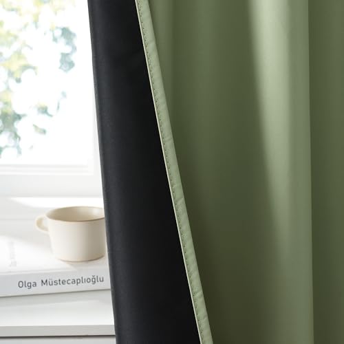 Bedroom Blackout Curtains 72 inches Long (100% Blackout - Sage Green / 34"W x 72"L (Pack of 2))