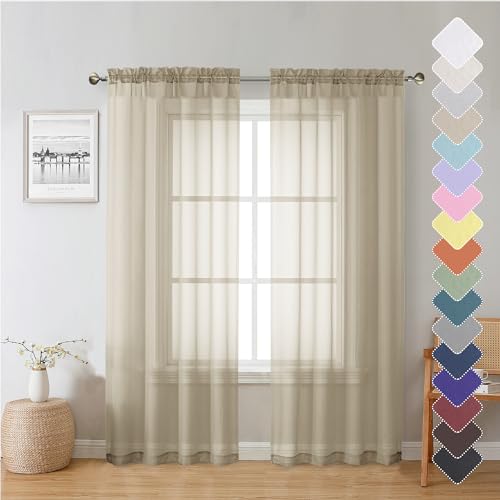 Taupe Sheer Curtains 72 Inch Length 2 Panels (Taupe / 40"W x 72"L (Pack of 2))