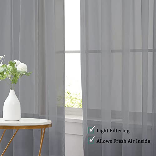 Sheer Curtains 63 Inch Length 2 Panels (Charcoal Grey / 42"W x 63"L (Pack of 2))