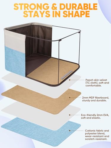 3 Pack Fabric Closet Storage Bins for Shelves (Skyblue / 3PCS/Medium-14x10x8.5)