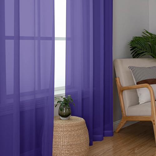 Purple Sheer Curtains 54 Inch Long 2 Panels (Purple / 42"W x 54"L (Pack of 2))