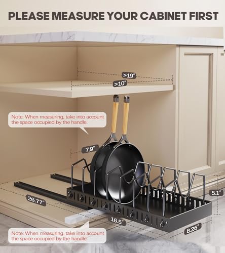 Pull Out Pots and Pans Organizer Under Cabinet (Black / Pull out-8 Dividers-1 Pack)