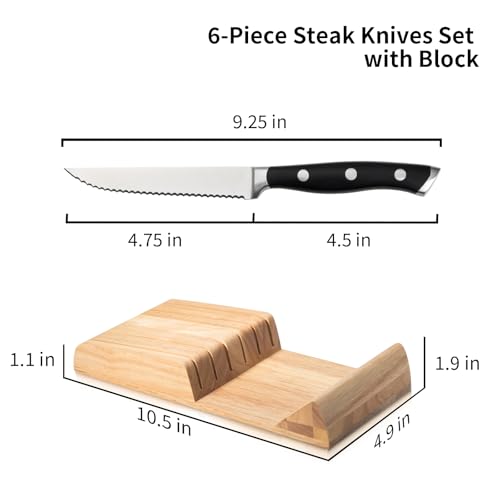 6 Piece Steak Knives Set with Block (Black / 6-Piece with Block)