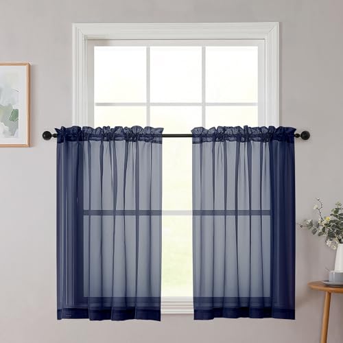 Cafe Curtains 36 Inch Length Tier 2 Pieces (Navy Blue / 42"W x 36"L (Pack of 2))
