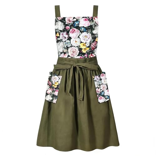 Apron Dress for Women with Pockets (Forest Vintage)