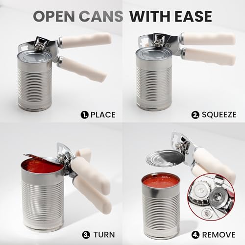 Manual Can Opener Heavy Duty Patented Stainless Steel (Cream / Comfy Grip)