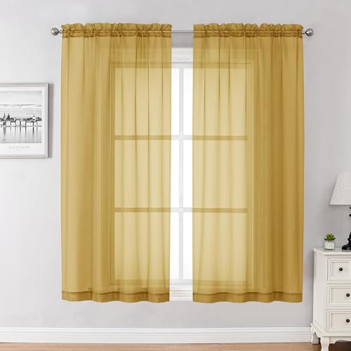 Gold Sheer Curtains 63 Inches Long 2 Panels (Gold / 59"W x 63"L (Pack of 2))