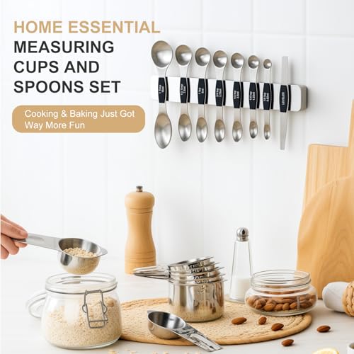 Stainless Steel Measuring Cups & Spoons Set (Black Spoons)