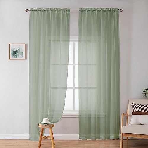 Sheer Curtains 72 Inches Long 2 Panels for Living Room (Sage Green / 42"W x 72"L (Pack of 2))