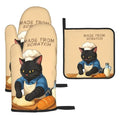 Funny Black Cat Oven Mitts and Pot Holders Set (Funny Cat)